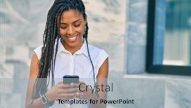  Presentation with african american in technology - Colorful presentation theme enhanced with young-african-american-woman-smiling backdrop and a light blue colored foreground