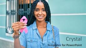  Presentation with african woman - Audience pleasing PPT layouts consisting of young-african-american-woman-smiling backdrop and a light blue colored foreground