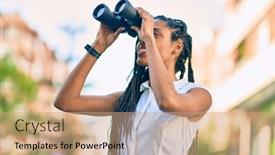 Presentation with new opportunity - Slides featuring young-african-american-woman-smiling background and a coral colored foreground