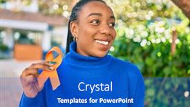  Presentation with awareness - Presentation design with young-african-american-woman-smiling background and a cobalt blue colored foreground