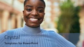  Presentation with african woman - Slide set with young-african-american-woman-smiling background and a  colored foreground