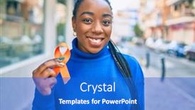  Presentation with awareness - Colorful slide set enhanced with young-african-american-woman-smiling backdrop and a cobalt blue colored foreground