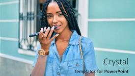  Presentation with voice - PPT layouts with young-african-american-woman-smiling background and a light blue colored foreground