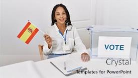  Presentation with american flag - Presentation design with young-african-american-woman-smiling background and a  colored foreground