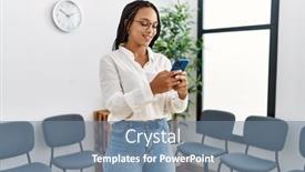  Presentation with waiting room - Presentation design consisting of young-african-american-woman-smiling background and a seafoam green colored foreground