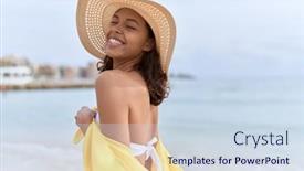  Presentation with breastfeeding and african american - Slide set consisting of young-african-american-woman-smiling background and a sky blue colored foreground