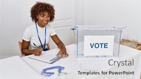  Presentation with college - Slides consisting of young-african-american-woman-smiling background and a light gray colored foreground