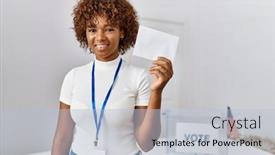  Presentation with vote - Presentation theme featuring young-african-american-woman-smiling background and a light blue colored foreground