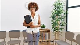  Presentation with binder - PPT layouts featuring young-african-american-woman-smiling background and a coral colored foreground