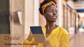  Presentation with african american weddig - Slide set consisting of young-african-american-woman-smiling background and a gold colored foreground