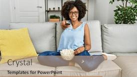  Presentation with movie - PPT layouts having young-african-american-woman-smiling background and a coral colored foreground