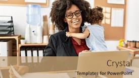  Presentation with african american baby - Slides with young-african-american-woman-smiling background and a coral colored foreground