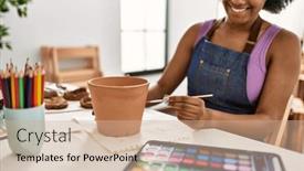  Presentation with clay - Slide set with young-african-american-woman-smiling background and a coral colored foreground