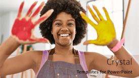  Presentation with palm - Slide deck featuring young-african-american-woman-smiling background and a coral colored foreground