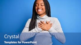  Presentation with blue eyes - PPT layouts featuring young-african-american-woman-standing background and a ocean colored foreground