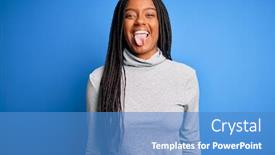  Presentation with emotion - Amazing PPT theme having young-african-american-woman-standing backdrop and a teal colored foreground