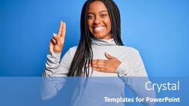  Presentation with chest - Audience pleasing slides consisting of young-african-american-woman-standing backdrop and a teal colored foreground