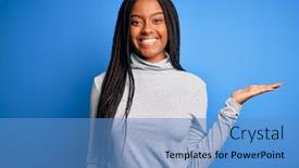  Presentation with hand palm - Slide deck having young-african-american-woman-standing background and a teal colored foreground