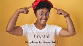  Presentation with great idea - Slide set featuring young-african-american-woman-standing background and a coral colored foreground