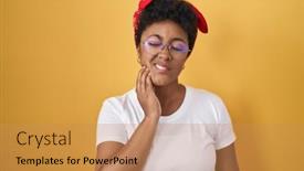  Presentation with african american dental - PPT layouts with young-african-american-woman-standing background and a coral colored foreground