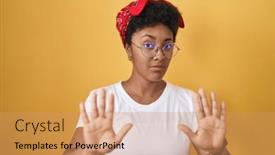  Presentation with forbidden - Slide set having young-african-american-woman-standing background and a coral colored foreground
