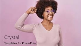  Presentation with great idea - Presentation design having young-african-american-woman-standing background and a soft green colored foreground