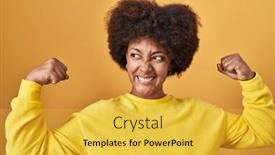  Presentation with proud american - Presentation theme enhanced with young-african-american-woman-standing background and a yellow colored foreground