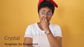  Presentation with anxiety - Slides with young-african-american-woman-standing background and a coral colored foreground