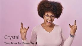  Presentation with rock music - Slide set enhanced with young-african-american-woman-standing background and a soft green colored foreground