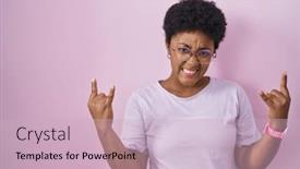  Presentation with rock star - PPT layouts enhanced with young-african-american-woman-standing background and a soft green colored foreground