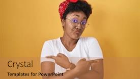  Presentation with direction - Slides with young-african-american-woman-standing background and a coral colored foreground