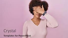  Presentation with sad woman - Slide deck having young-african-american-woman-standing background and a soft green colored foreground