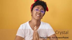  Presentation with elementary school african american female - PPT theme with young-african-american-woman-standing background and a coral colored foreground