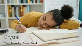  Presentation with taking notes - Theme consisting of young-african-american-woman-student background and a coral colored foreground