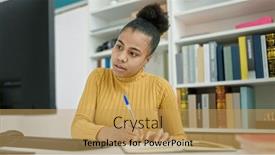  Presentation with taking notes - Presentation theme enhanced with young-african-american-woman-student background and a yellow colored foreground