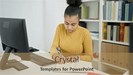  Presentation with taking notes - Theme featuring young-african-american-woman-student background and a yellow colored foreground