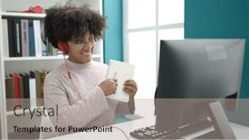  Presentation with american university - PPT theme consisting of young-african-american-woman-student background and a light gray colored foreground