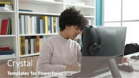  Presentation with american university - Presentation theme having young-african-american-woman-student background and a gray colored foreground
