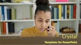 Presentation with speaking - Presentation design with young-african-american-woman-student background and a coral colored foreground