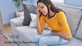  Presentation with pain - PPT theme featuring young-african-american-woman-suffering background and a light blue colored foreground