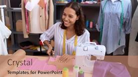  Presentation with african cloth - PPT layouts featuring young-african-american-woman-tailor background and a coral colored foreground
