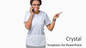  Presentation with african american families - Amazing PPT theme having young african american woman talking backdrop and a white colored foreground