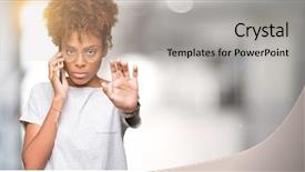  Presentation with defense - Cool new PPT layouts with young african american woman talking backdrop and a  colored foreground