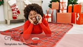  Presentation with christmas tree - Slide set enhanced with young-african-american-woman-talking background and a red colored foreground