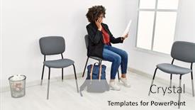  Presentation with waiting room - Presentation theme consisting of young-african-american-woman-talking background and a sky blue colored foreground