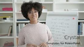  Presentation with american university - Presentation theme with young-african-american-woman-teacher background and a light gray colored foreground