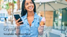 Presentation with ice cream - Amazing slide deck having young-african-american-woman-using backdrop and a light blue colored foreground