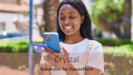  Presentation with credit card - Presentation theme enhanced with young-african-american-woman-using background and a coral colored foreground