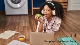  Presentation with waiting - Slide deck enhanced with young-african-american-woman-waiting background and a  colored foreground