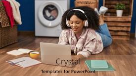  Presentation with waiting - Slide set featuring young-african-american-woman-waiting background and a  colored foreground